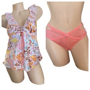 Victoria secret Floral Lace Trim Sleepwear Set medium new with tags